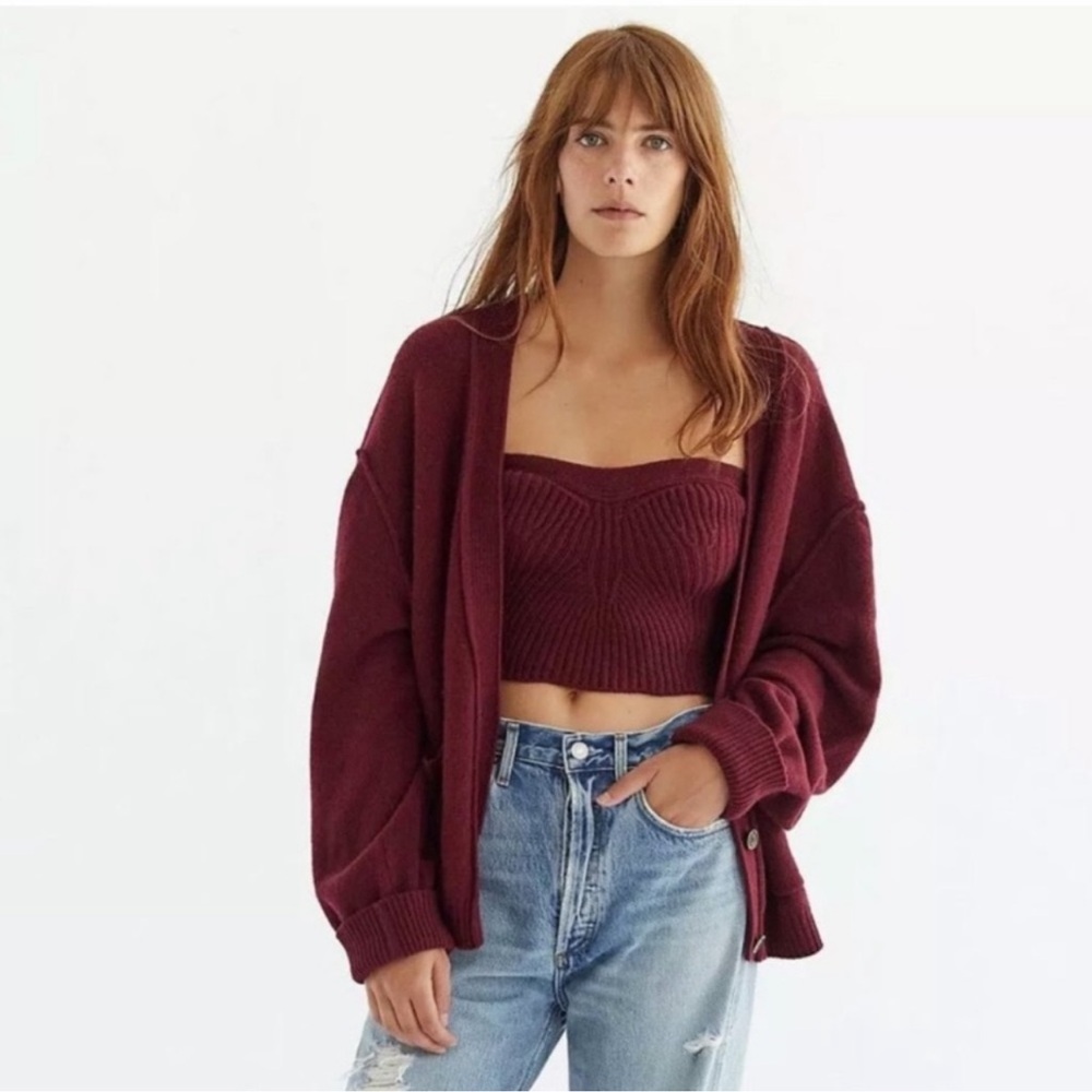 Free People Retrograde Cashmere Cardigan and Top size Small Burgundy Sweater